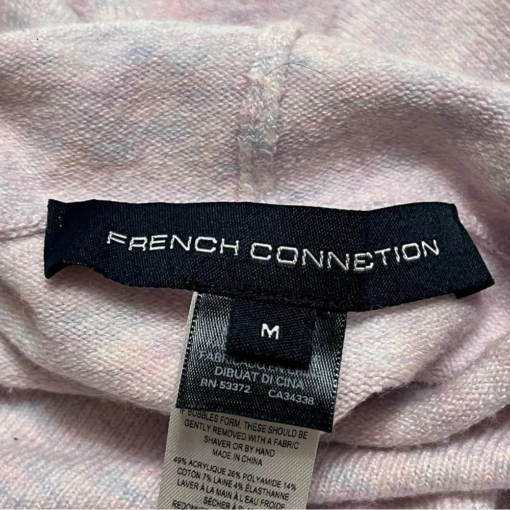 FRENCH CONNECTION Mock Neck Wool Sweater Heathered Pink Open Side Size Medium